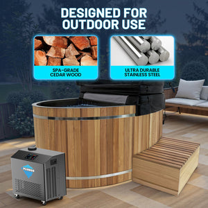 Anzzi 62 in. 2-Person 0-Jet Cedar Cold Plunge Ice Bath Tub/Hot Tub with 3/4 HP Powerful Chiller and Heater in Natural Finish CP-C6242CDR08HP