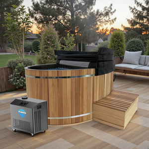 Anzzi 62 in. 2-Person 0-Jet Cedar Cold Plunge Ice Bath Tub/Hot Tub with 1 HP Powerful Chiller and Heater in Natural Finish CP-C6242CDR1HP