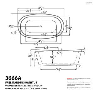Atlantis Whirlpools Allure 36 x 66 Freestanding Soaking Tub with Center Drain 3666AS