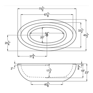 Atlantis Whirlpools Cabarita 42 x 75 Artificial Stone Freestanding Bathtub 7541CBSXCWXX