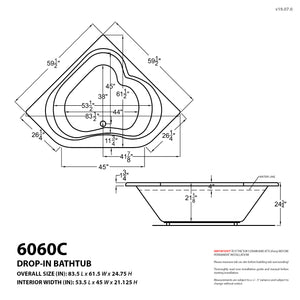 Atlantis Whirlpools Cascade 60 x 60 Corner Soaking Bathtub 6060CS