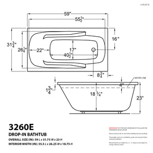 Atlantis Whirlpools Eros 32 x 59 Rectangular Bathtub 3260E