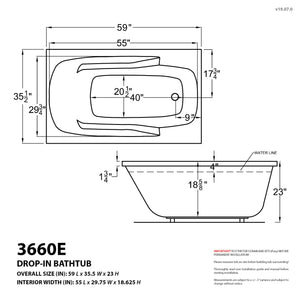 Atlantis Whirlpools Eros 36 x 59 Rectangular Freestanding Bathtub 3660E