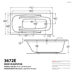 Atlantis Whirlpools Eros 36 x 72 Rectangular Bathtub 3672E