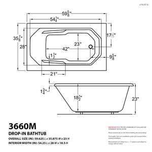 Atlantis Whirlpools Mirage 36 x 60 Rectangular Bathtub 3660M