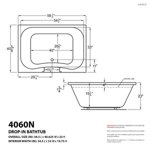 Atlantis Whirlpools Neptune 40 x 60 Rectangular Soaking Bathtub 4060NS
