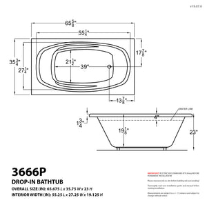 Atlantis Whirlpools Polaris 36 x 66 Rectangular Bathtub 3666P