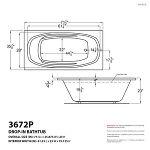 Atlantis Whirlpools Polaris 36 x 72 Rectangular Bathtub 3672P