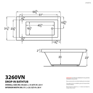 Atlantis Whirlpools Venetian 32 x 60 Rectangular Bathtub 3260VN