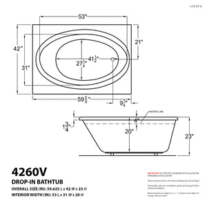 Atlantis Whirlpools Vogue 42 x 60 Rectangular Soaking Bathtub 4260VS