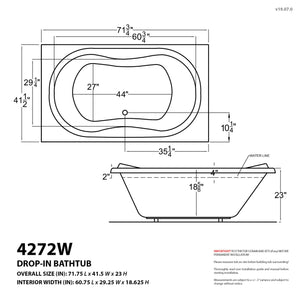 Atlantis Whirlpools Whisper 42 x 72 Rectangular Bathtub 4272W