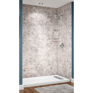Avora Bath 12x12 Tile Limestone Acrylic Alcove Shower System 60"W x 34"D x 96"H 6034RTAV60361212TBSWS
