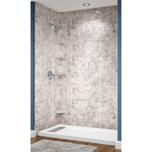 Avora Bath 12x12 Tile Limestone Acrylic Alcove Shower System 60"W x 36"D x 96"H 6036LTAV60361212TBSWS