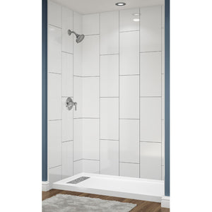 Avora Bath 12x24 Vertical White Acrylic Alcove Shower System with Black Grout Lines 60"W x 32"D 6032LTAV60361224VSWBSW
