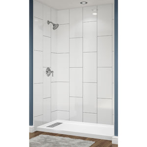 Avora Bath 12x24 Vertical White Acrylic Alcove Shower System with Black Grout Lines 60"W x 36"D 6036LTAV60361224VSWBSW