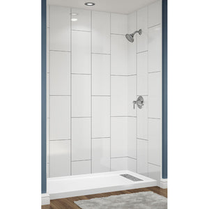 Avora Bath 12x24 Vertical White Acrylic Alcove Shower System with Black Grout Lines 60"W x 36"D 6036RTAV60361224VSWBSW