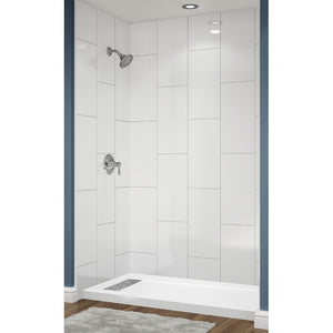 Avora Bath 12x24 Vertical White Acrylic Alcove Shower System with Silver Grout Lines 60"W x 32"D 6032LTAV60361224VSWGSW