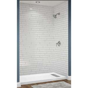Avora Bath 12x6 Tile White Acrylic Alcove Shower System with Silver Grout Lines 60"W x 36"D 6036RTAV60361206GWSW