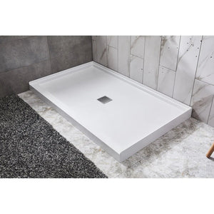 Avora Bath 3x6 Tile White Acrylic Alcove Shower System with Black Grout Lines