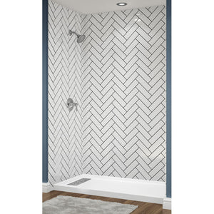 Avora Bath Herringbone White Acrylic Alcove Shower System with Black Grout Lines 60"W x 30"D 6030LTAV6036HESWBSW