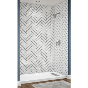 Avora Bath Herringbone White Acrylic Alcove Shower System with Black Grout Lines 60"W x 30"D 6030RTAV6036HESWBSW