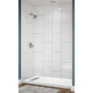 Avora Bath 12x24 Vertical Tile White Acrylic Alcove Shower System with Black Grout LInes 60"W x 34"D 6034LTAV60361224VSWBSW