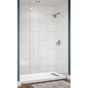 Avora Bath 12x24 Vertical White Acrylic Alcove Shower System with Black Grout Lines 60"W x 30"D 6030RTAV60361224VSWBSW