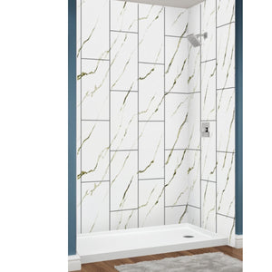 Avora Bath Calcutta Gold Walls with 12 x 24 Vertical Tile 60" x 36" x 96" AV6036CGWWS12x24