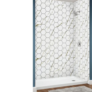 Avora Bath Calcutta Gold Walls with Hexagon 60" x 36" x 96" AV6036CGWWSHex