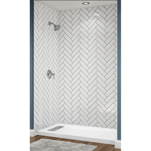 Avora Bath Herringbone White Acrylic Alcove Shower System with Silver Grout Lines 60"W x 30"D 6030LTAV6036HESWGSW