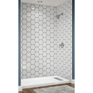 Avora Bath Hexagon White Acrylic Alcove Shower System with Black Grout Lines 60"W x 32"D 6032RTAV6036HexWBSW