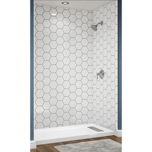 Avora Bath Hexagon White Acrylic Alcove Shower System with Silver Grout Lines 60"W x 30"D 6030RTAV6036HexWSSW