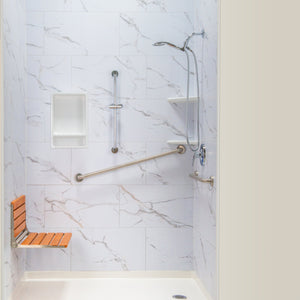 Ella's Bubbles 20.5″W x 13.4″L Folding Teak Shower Chair with Fold-Down Design TEAK-SEAT