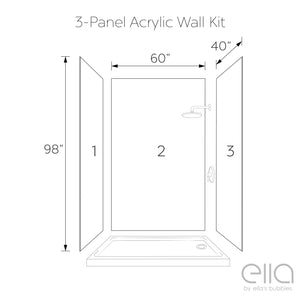 Ella's Bubbles Subway 6″ x 16″ CNC Engravement Pattern in Acrylic, 3-Panel Shower Wall Kit 40x60x98 SW-406098-SUB