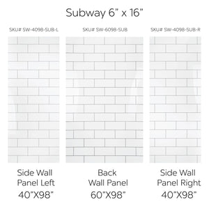 Ella's Bubbles Subway 6″ x 16″ CNC Engravement Pattern in Acrylic, 3-Panel Shower Wall Kit 40x60x98 SW-406098-SUB