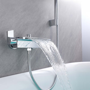 Ella's Bubbles Waterfall Bathtub Faucet Wall Mount with 24″ Slider and Hand Held Shower WMF