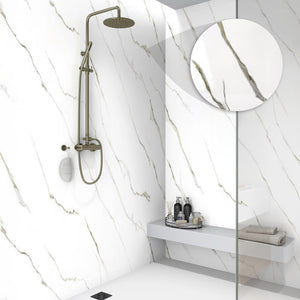Ella's Bubbles Calacatta Gold, Acrylic 3-Panel Shower Wall Kit Surround 40″ x 60″ x 98″ SW-406098-CG