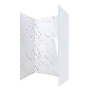 Ella's Bubbles Calacatta Gold, Acrylic 3-Panel Shower Wall Kit Surround 40″ x 60″ x 98″ SW-406098-CG