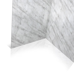 Ella's Bubbles Carrara Marble, Acrylic 3-Panel Shower Wall Kit Surround 38″ x 60″ x 96″ SW-366096-CM