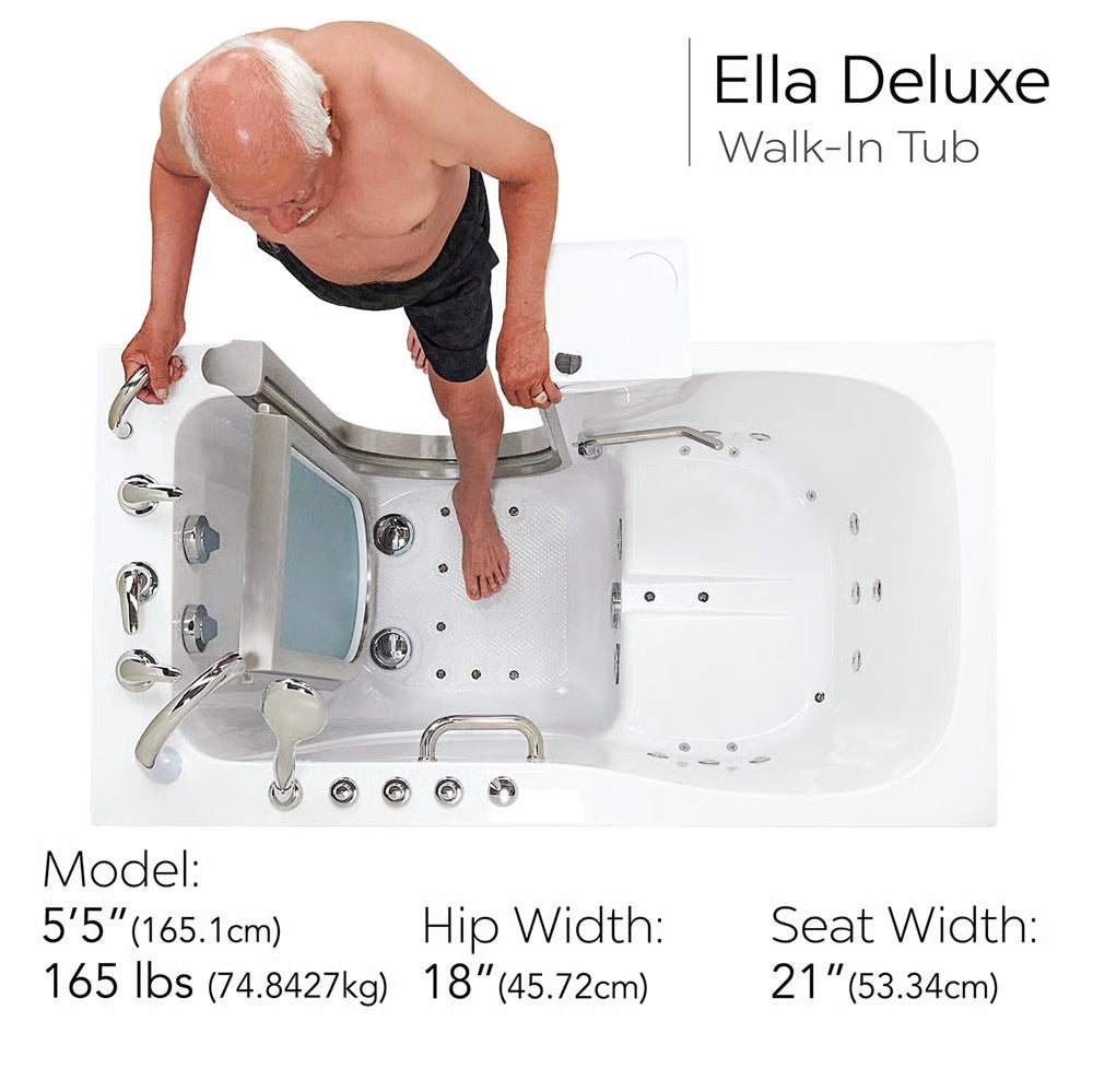 Ella's Bubbles Deluxe Walk-In Tub 30″x55″ (76.2x140cm) Dual Drain Technology HA305