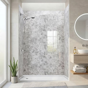 Ella's Bubbles Glacier Grey, Acrylic 3-Panel Shower Wall Kit Surround 40″ x 60″ x 105″ SW-406098-LS