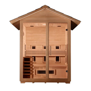 Golden Designs "Carinthia" 3 Person Hybrid (PureTech Full Spectrum IR or Traditional Stove) Outdoor Sauna - Canadian Hemlock GDI-8123-01