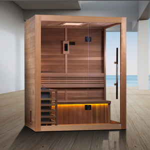 Golden Designs "Hanko Edition" 2-3 Person Traditional Steam Sauna Canadian Red Cedar Interior GDI-7202-01