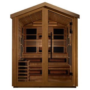Golden Designs Kaskinen 6 Person Hybrid (PureTech Full Spectrum IR or Traditional Stove) Outdoor Sauna (GDI-8526-01) - Canadian Red Cedar Interior