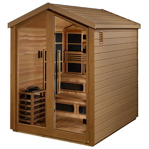 Golden Designs Kaskinen 6 Person Hybrid (PureTech Full Spectrum IR or Traditional Stove) Outdoor Sauna (GDI-8526-01) - Canadian Red Cedar Interior