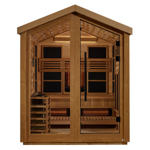 Golden Designs Loviisa 3 Person Hybrid (PureTech Full Spectrum IR or Traditional Stove) Outdoor Sauna (GDI-8523-01) - Canadian Red Cedar Interior