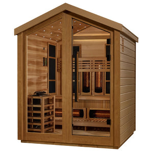Golden Designs Loviisa 3 Person Hybrid (PureTech Full Spectrum IR or Traditional Stove) Outdoor Sauna (GDI-8523-01) - Canadian Red Cedar Interior