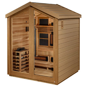 Golden Designs Loviisa 3 Person Hybrid (PureTech Full Spectrum IR or Traditional Stove) Outdoor Sauna (GDI-8523-01) - Canadian Red Cedar Interior