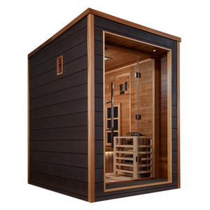 Golden Designs Nora 2 Person Outdoor-Indoor PureTech Hybrid Full Spectrum Sauna Canadian Red Cedar Interior GDI-8222-01