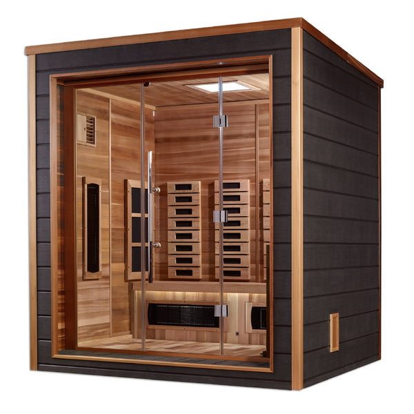 Golden Designs Visby 3 Person Outdoor-Indoor PureTech Hybrid Full Spectrum Sauna Canadian Red Cedar Interior GDI-8223-01